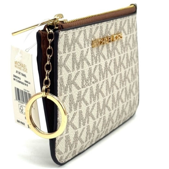 Michael Kors Jet Set Travel Small Signature Logo Coin Purse Vanilla - Picture 4 of 9